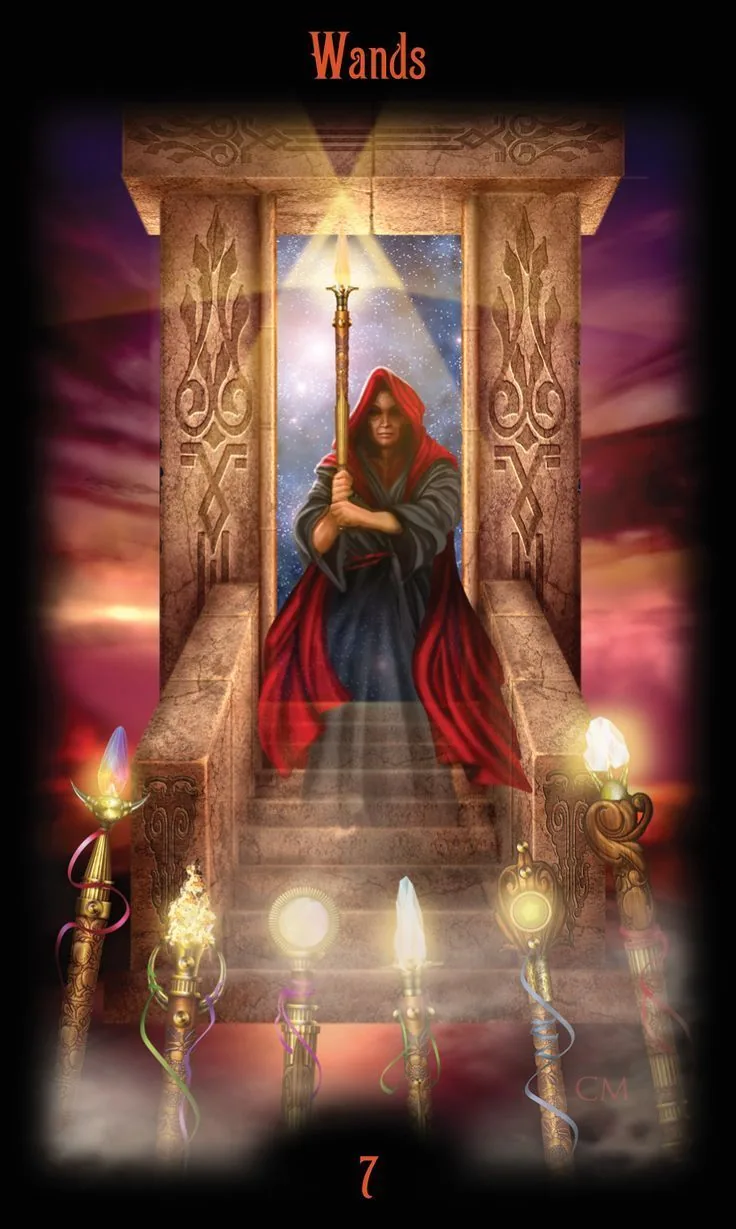 7 of Wands card from the Legacy of the Divine Tarot deck