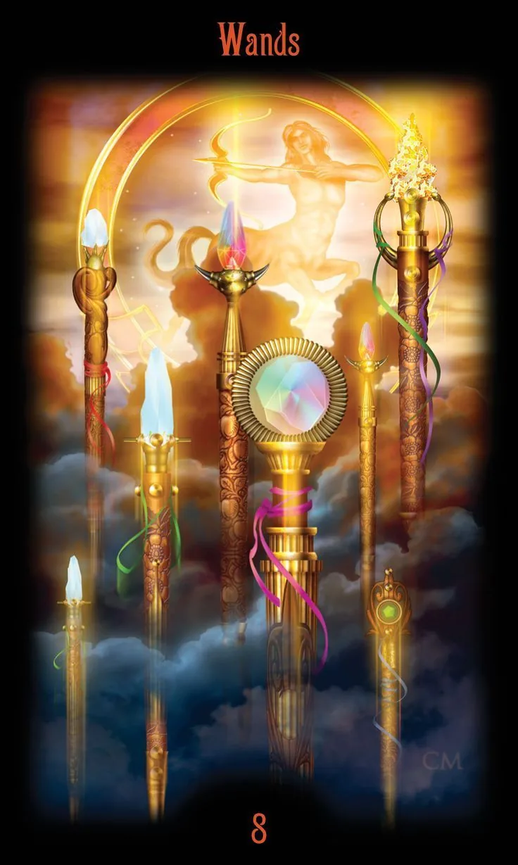 8 of Wands card from the Legacy of the Divine Tarot deck