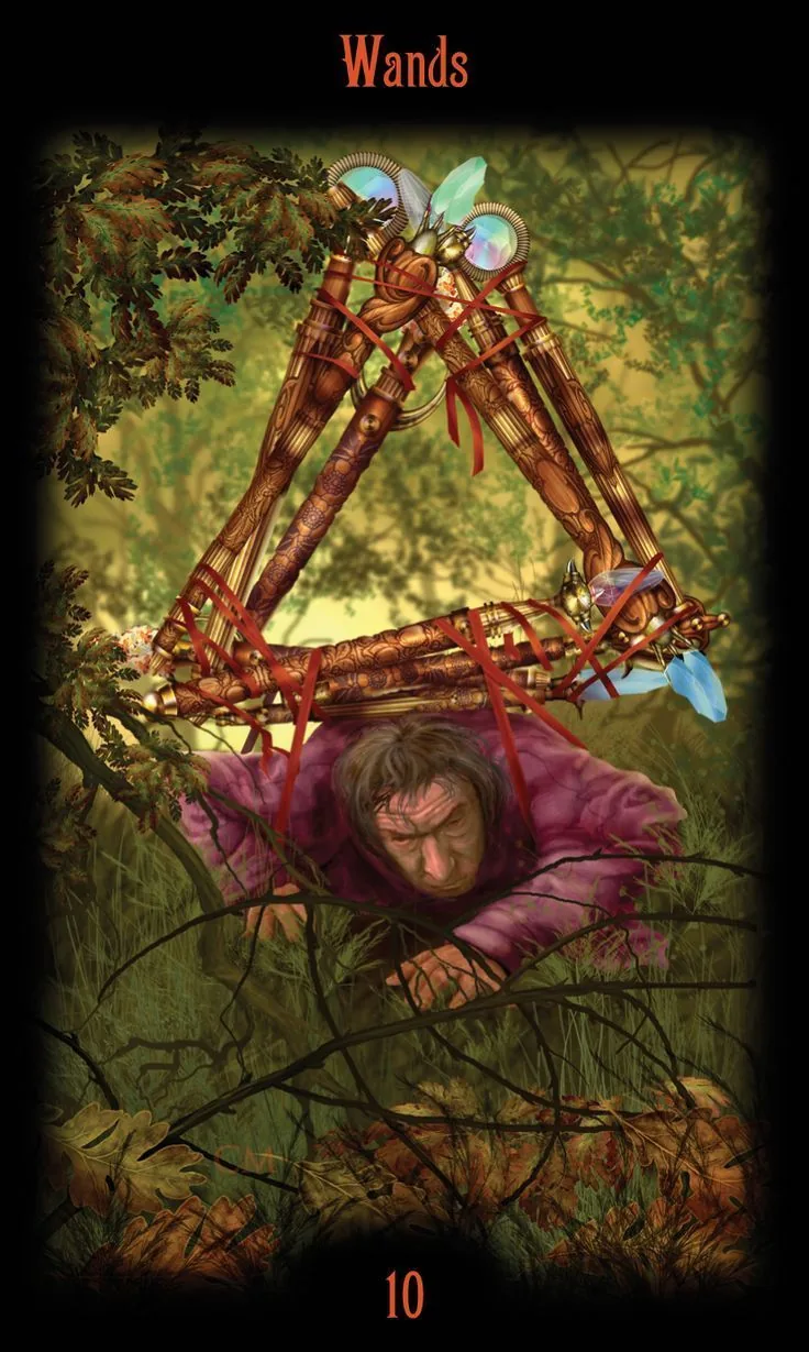10 of Wands card from the Legacy of the Divine Tarot deck