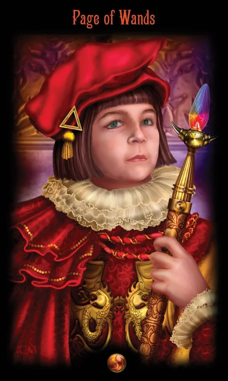 Page of Wands card from the Legacy of the Divine Tarot deck