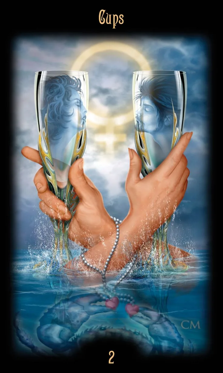 2 of Cups card from the Legacy of the Divine Tarot deck