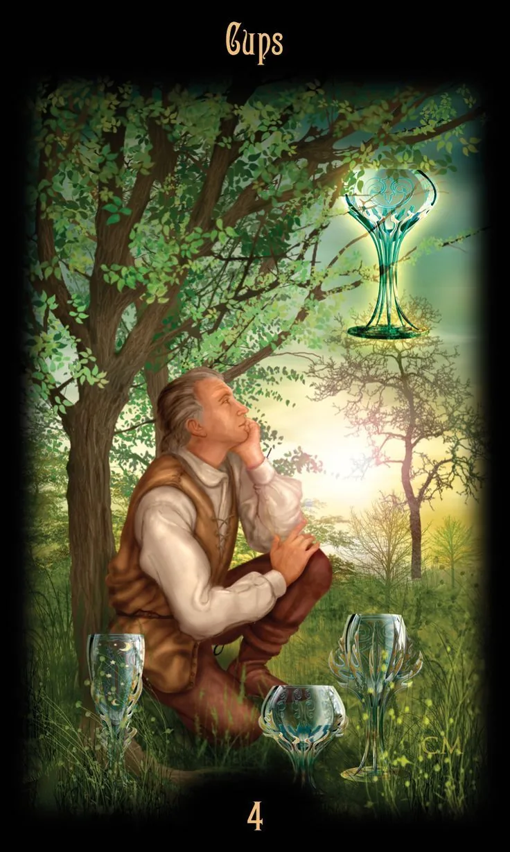 4 of Cups card from the Legacy of the Divine Tarot deck