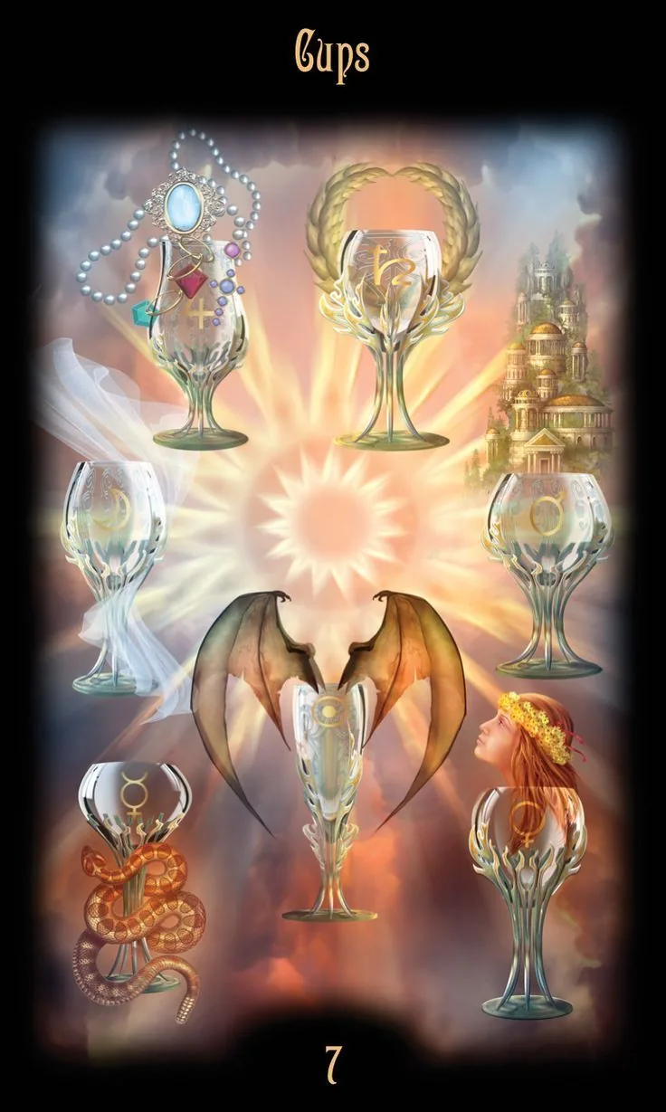 7 of Cups card from the Legacy of the Divine Tarot deck