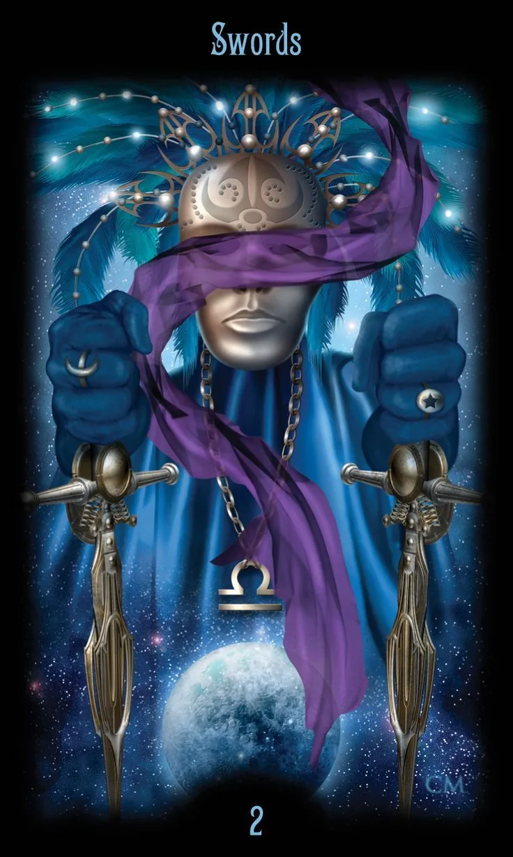 2 of Swords card from the Legacy of the Divine Tarot deck
