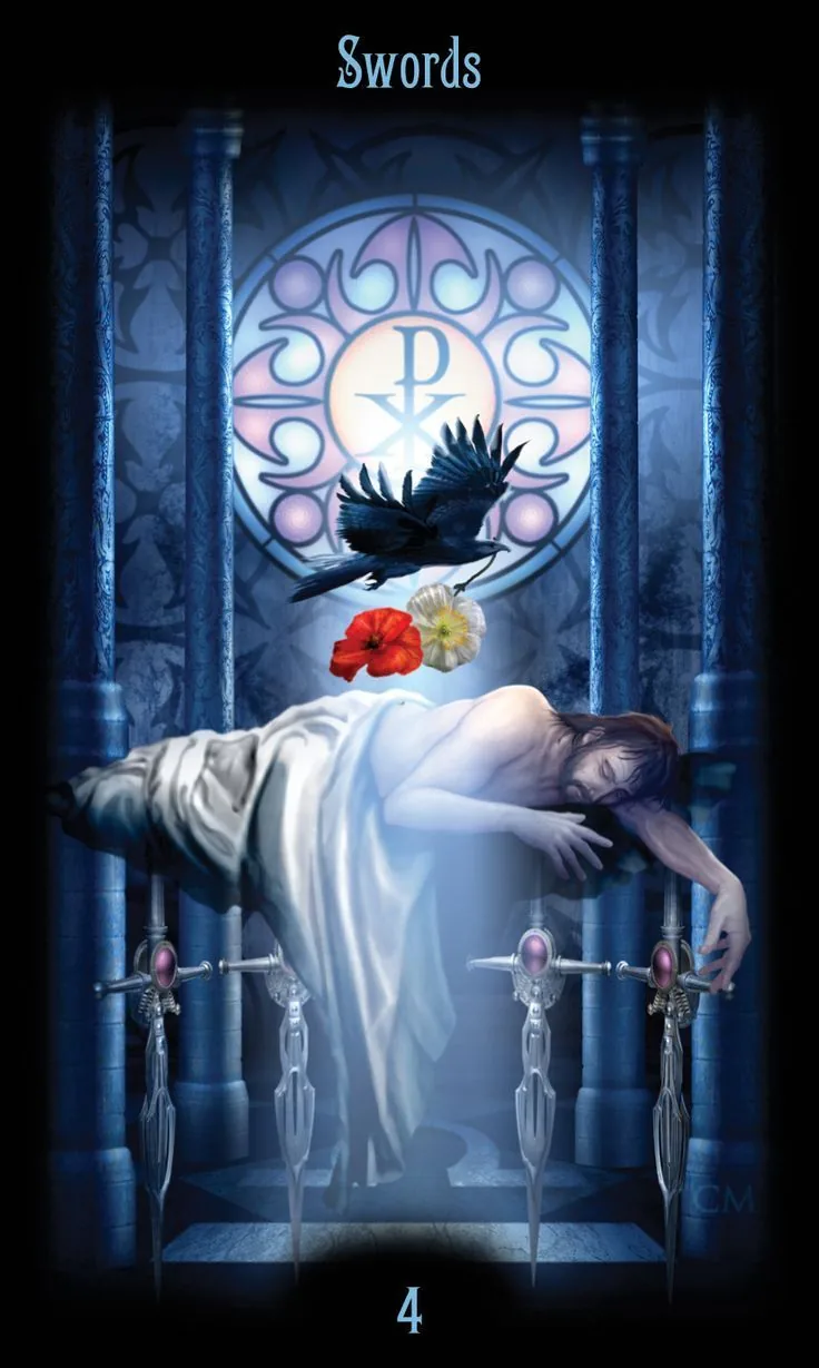 4 of Swords card from the Legacy of the Divine Tarot deck