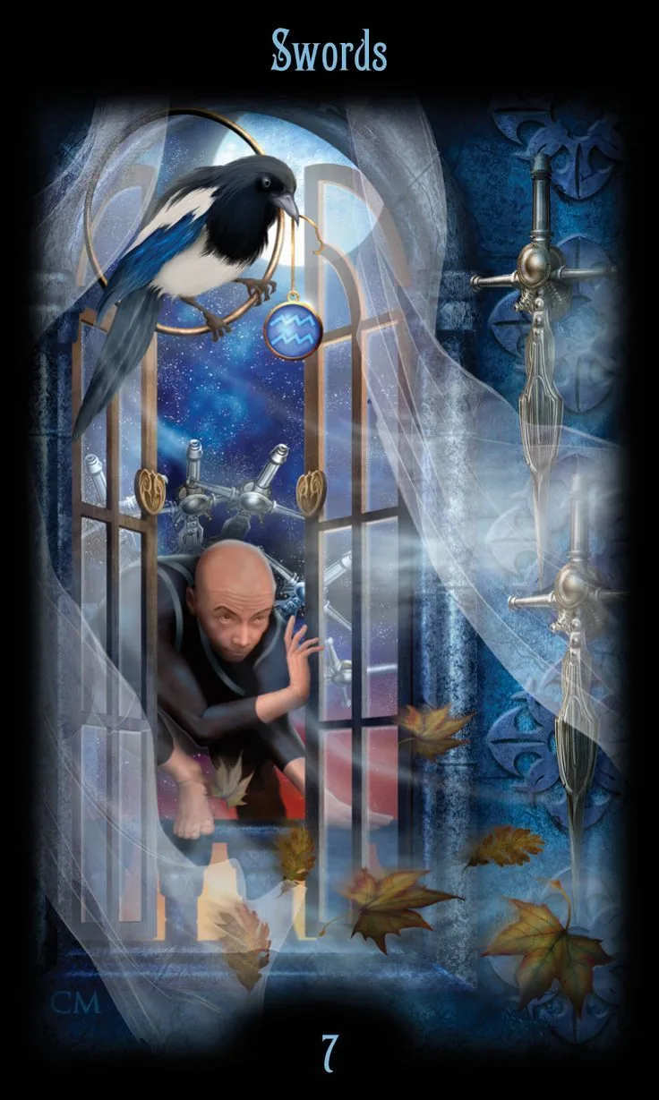 7 of Swords card from the Legacy of the Divine Tarot deck