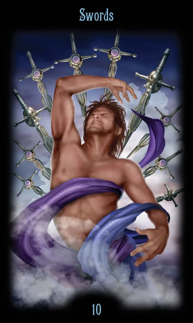 10 of Swords card from the Legacy of the Divine Tarot deck