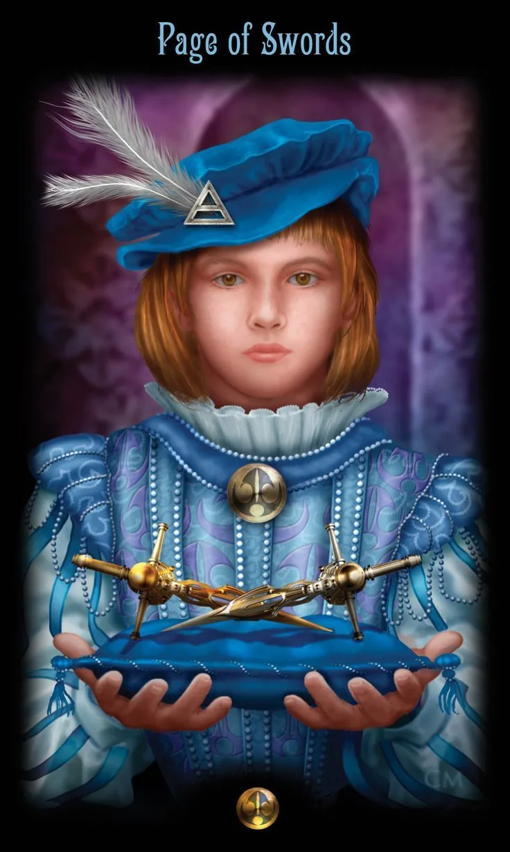 Page of Swords card from the Legacy of the Divine Tarot deck