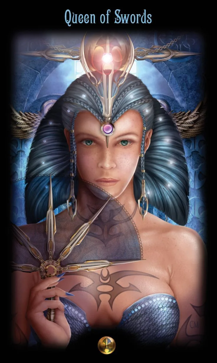 Queen of Swords card from the Legacy of the Divine Tarot deck