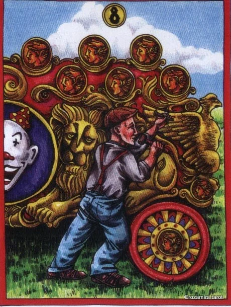 LeGrande Circus Sideshow Tarot Eight of Coins card image