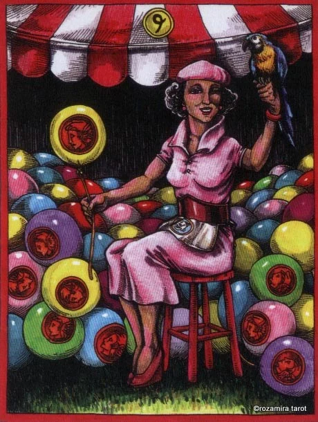LeGrande Circus Sideshow Tarot Nine of Coins card image