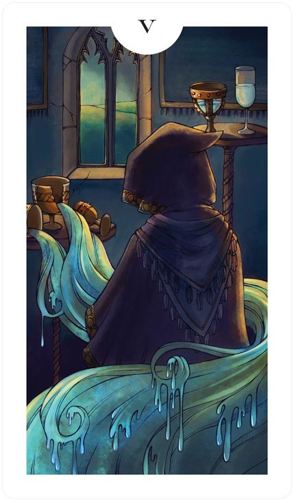 Five of Cups - Light Grey Tarot - Lindsay Nohl