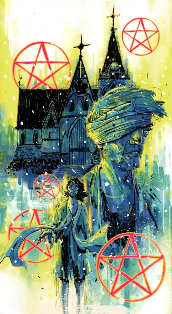 Five of Pentacles card from the Light Grey Tarot deck