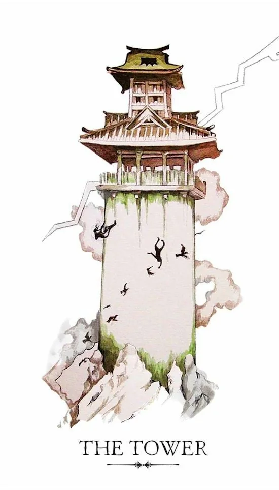 The Tower card from the Linestrider Tarot deck