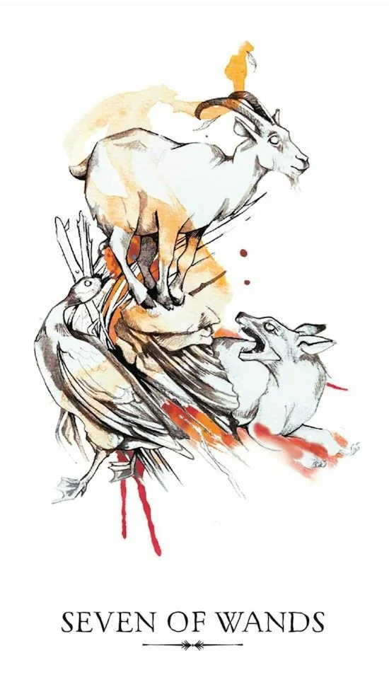7 of Wands card from the Linestrider Tarot deck