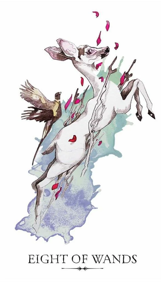 8 of Wands card from the Linestrider Tarot deck