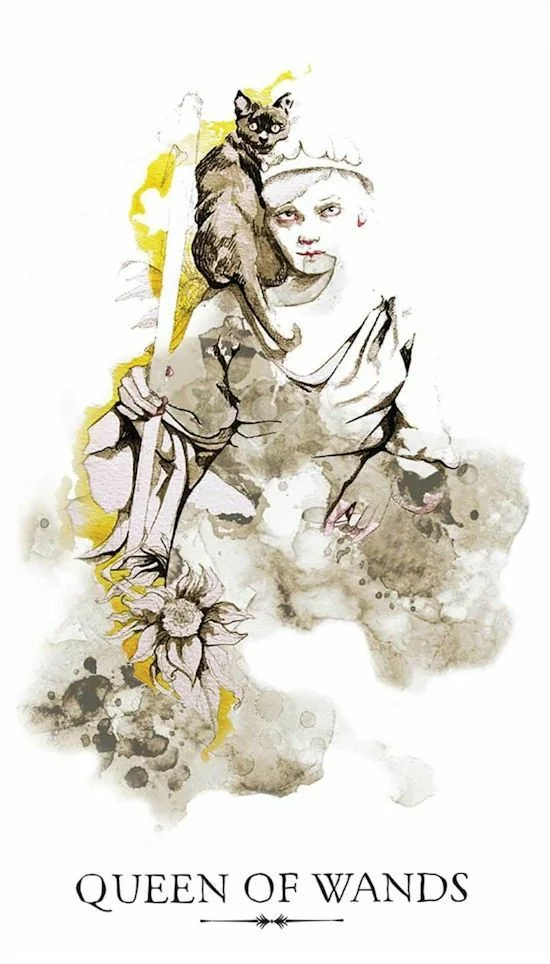 Queen of Wands card from the Linestrider Tarot deck