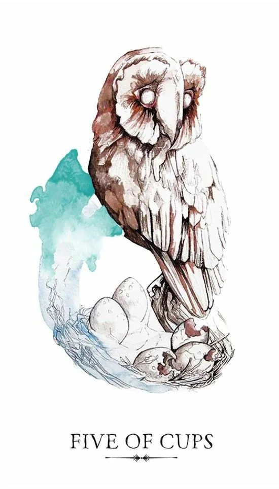 5 of Cups card from the Linestrider Tarot deck