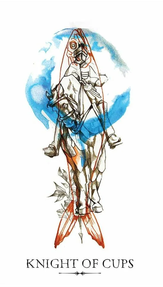 Knight of Cups card from the Linestrider Tarot deck