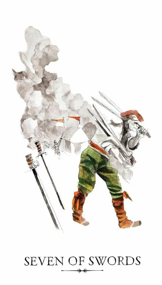 7 of Swords card from the Linestrider Tarot deck