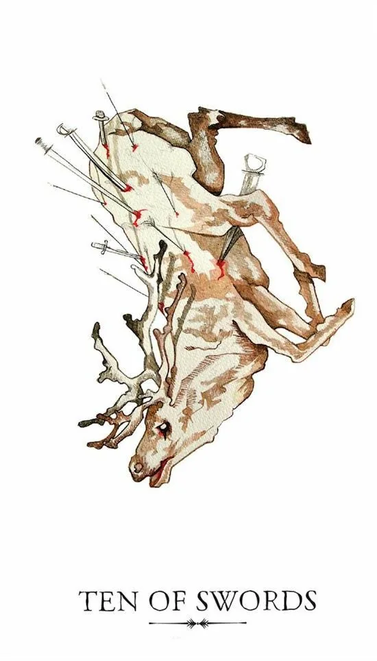 10 of Swords card from the Linestrider Tarot deck