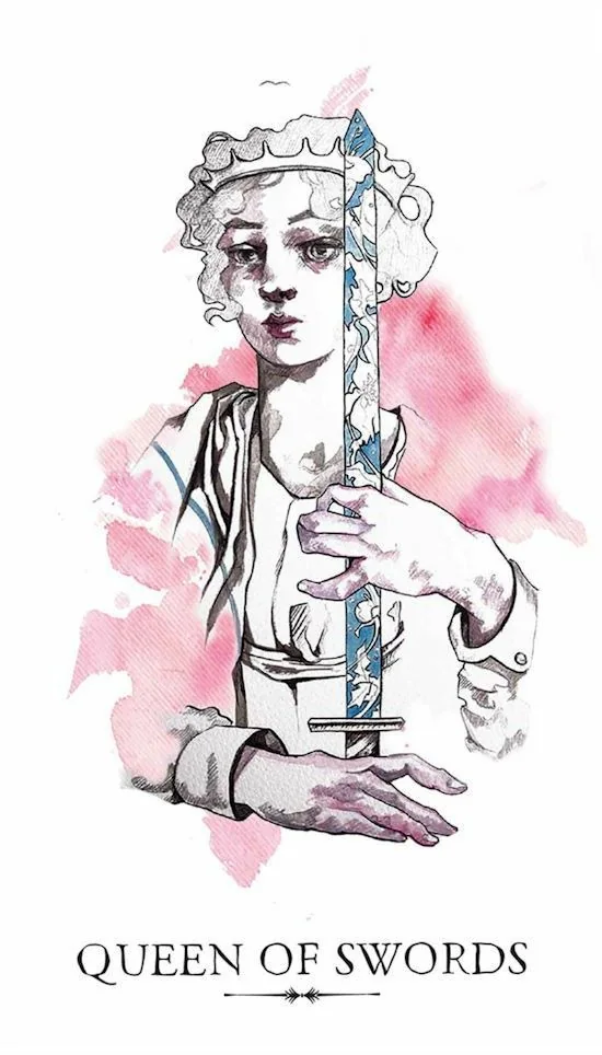 Queen of Swords card from the Linestrider Tarot deck