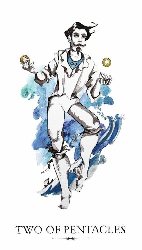 2 of Pentacles card from the Linestrider Tarot deck