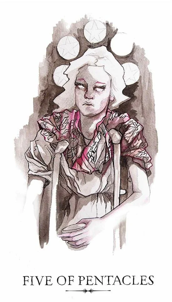 5 of Pentacles card from the Linestrider Tarot deck