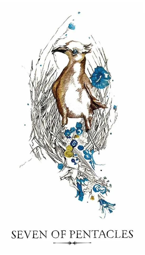 7 of Pentacles card from the Linestrider Tarot deck