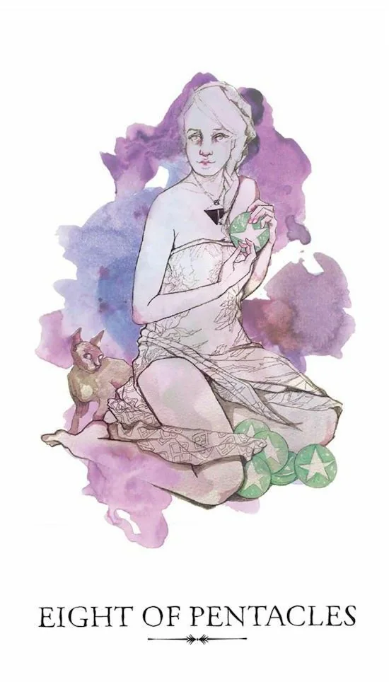 8 of Pentacles card from the Linestrider Tarot deck