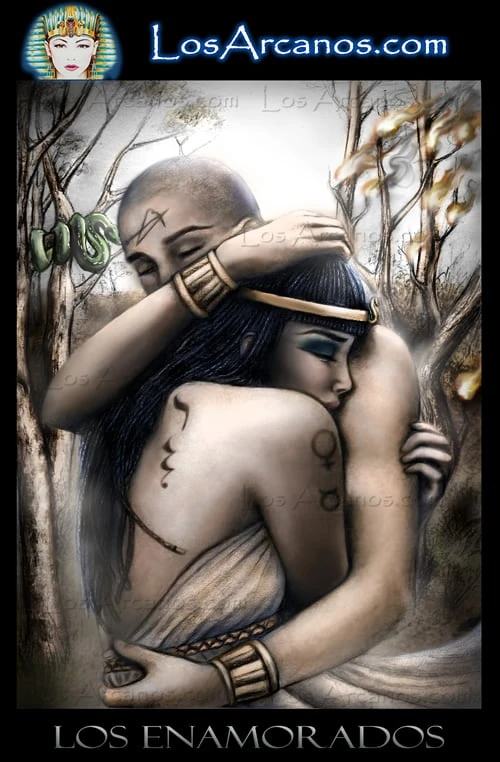 The Lovers (Los Enamorados) card from the Los Arcanos Tarot deck