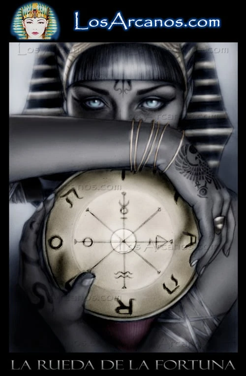 Wheel of Fortune (La Rueda de la Fortuna) card from the Los Arcanos Tarot deck