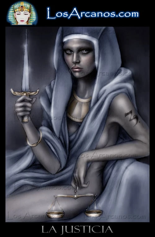 Justice (La Justicia) card from the Los Arcanos Tarot deck