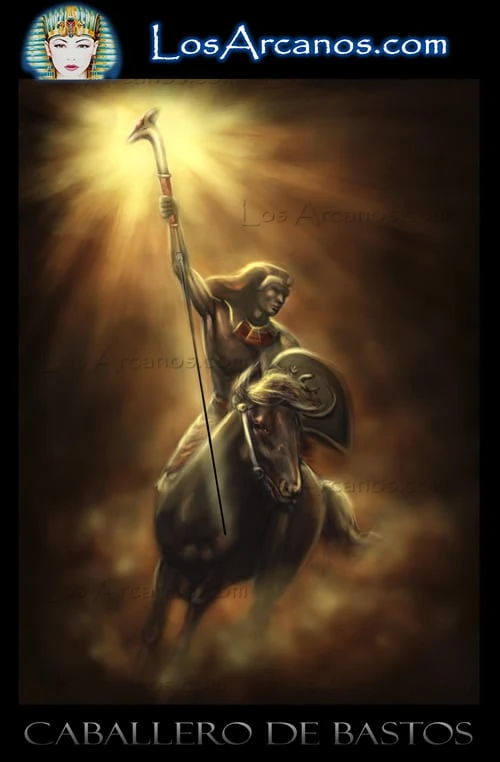 Knight of Wands (Caballero de Bastos) card from the Los Arcanos Tarot deck