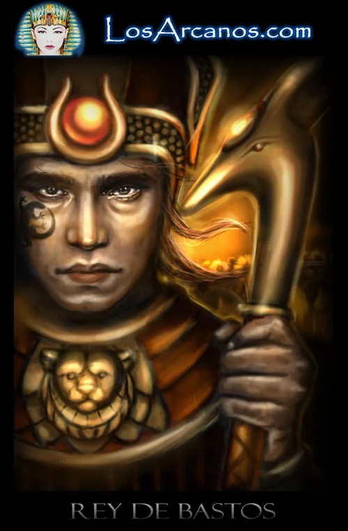 King of Wands (Rey de Bastos) card from the Los Arcanos Tarot deck