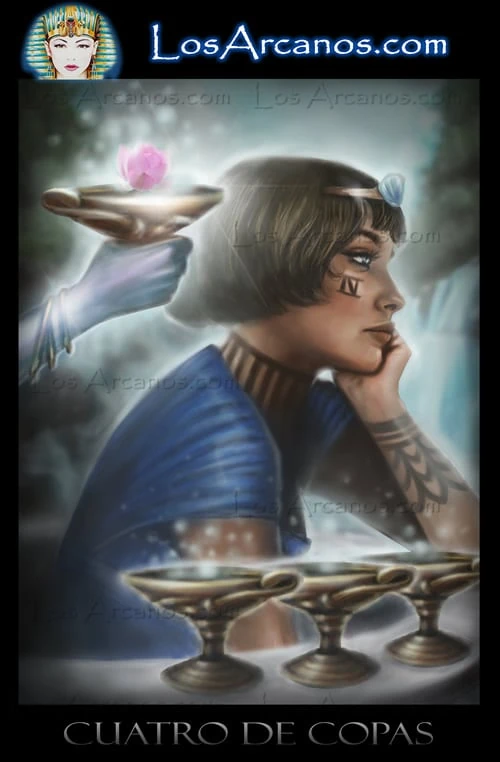 Four of Cups (Cuatro de Copas) card from the Los Arcanos Tarot deck
