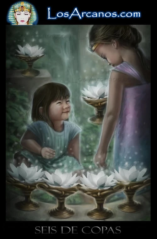 Six of Cups (Seis de Copas) card from the Los Arcanos Tarot deck