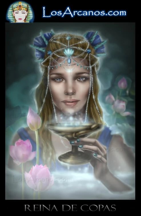Queen of Cups (Reina de Copas) card from the Los Arcanos Tarot deck