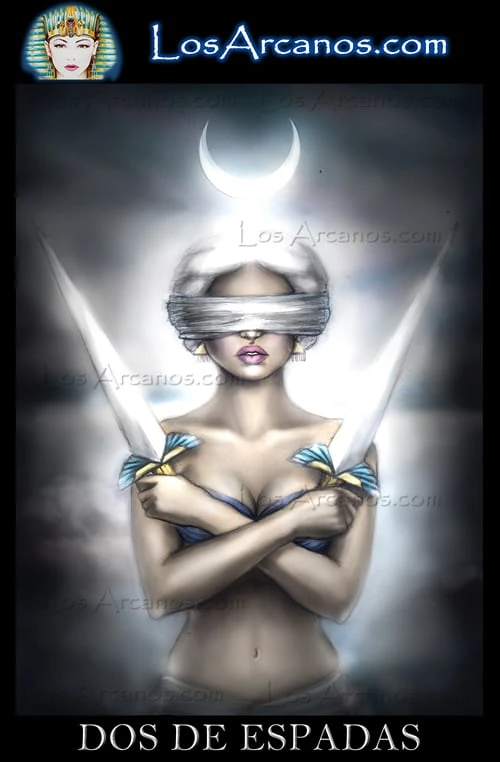 Two of Swords (Dos de Espadas) card from the Los Arcanos Tarot deck