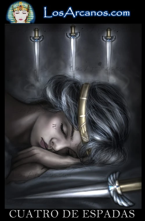 Four of Swords (Cuatro de Espadas) card from the Los Arcanos Tarot deck
