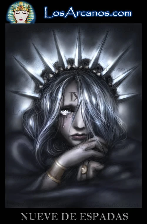 Nine of Swords (Nueve de Espadas) card from the Los Arcanos Tarot deck