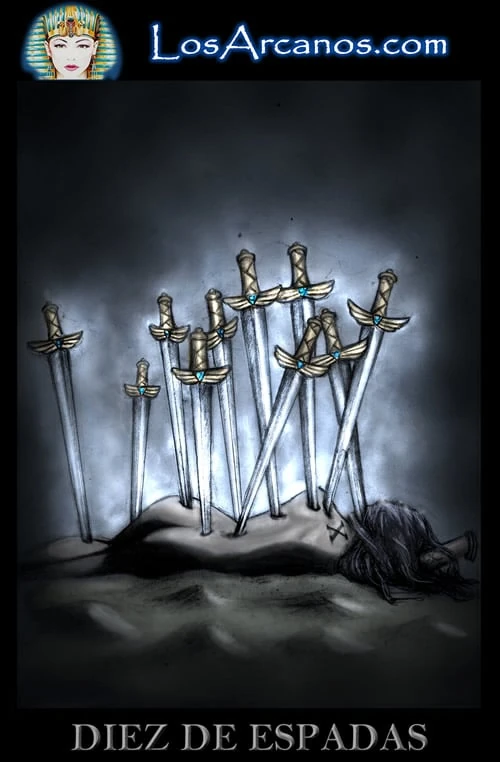 Ten of Swords (Diez de Espadas) card from the Los Arcanos Tarot deck