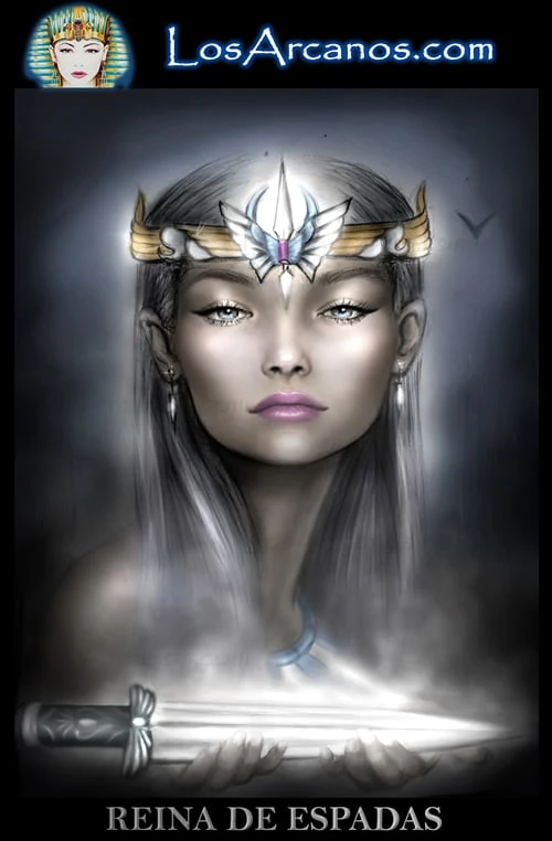 Queen of Swords (Reina de Espadas) card from the Los Arcanos Tarot deck