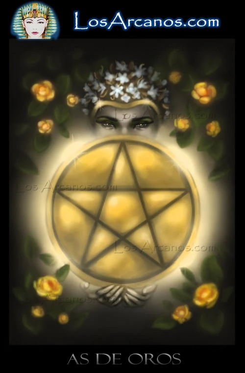 Ace of Pentacles (As de Oros) card from the Los Arcanos Tarot deck