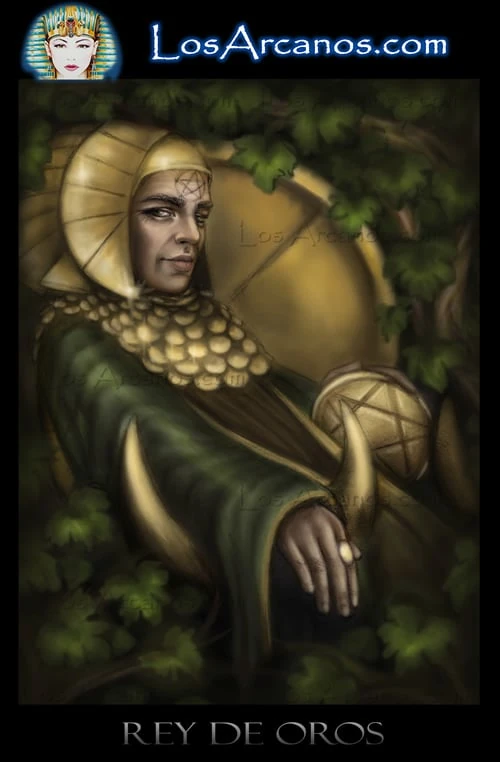King of Pentacles (Rey de Oros) card from the Los Arcanos Tarot deck