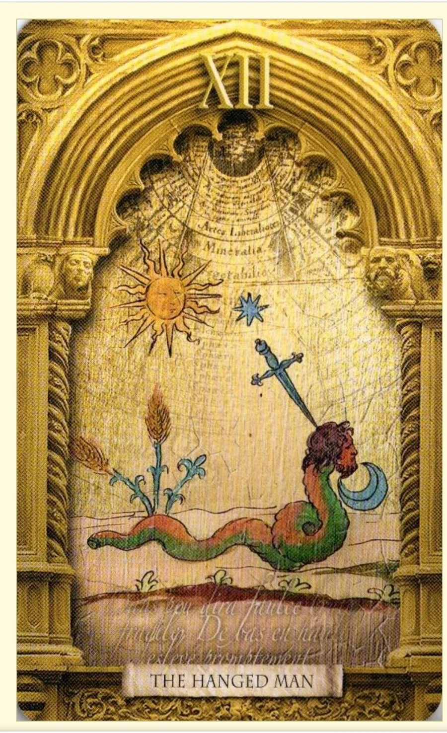 The Hanged Man card from the Lost Tarot of Nostradamus deck