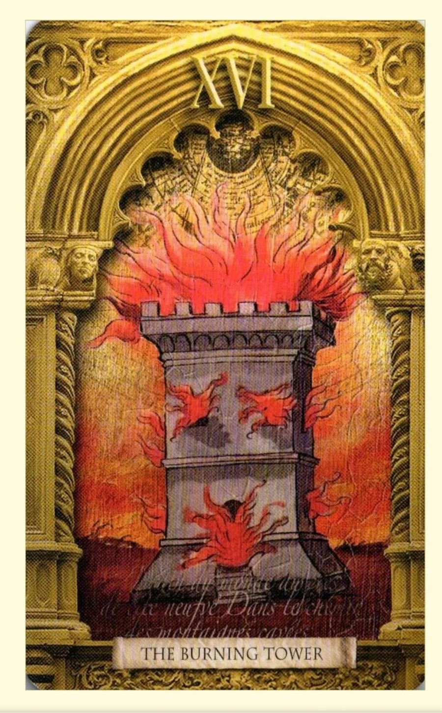 Lost Tarot of Nostradamus Tarot Review 1 The Burning Tower card from The Lost Tarot of Nostradamus