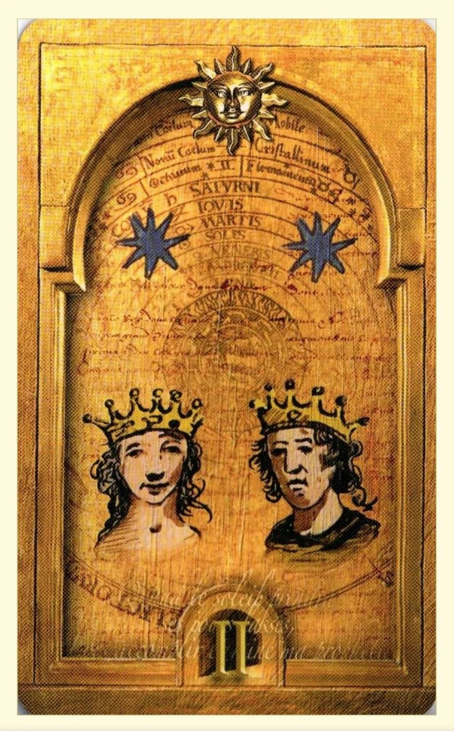 Two of Suns card from the Lost Tarot of Nostradamus deck