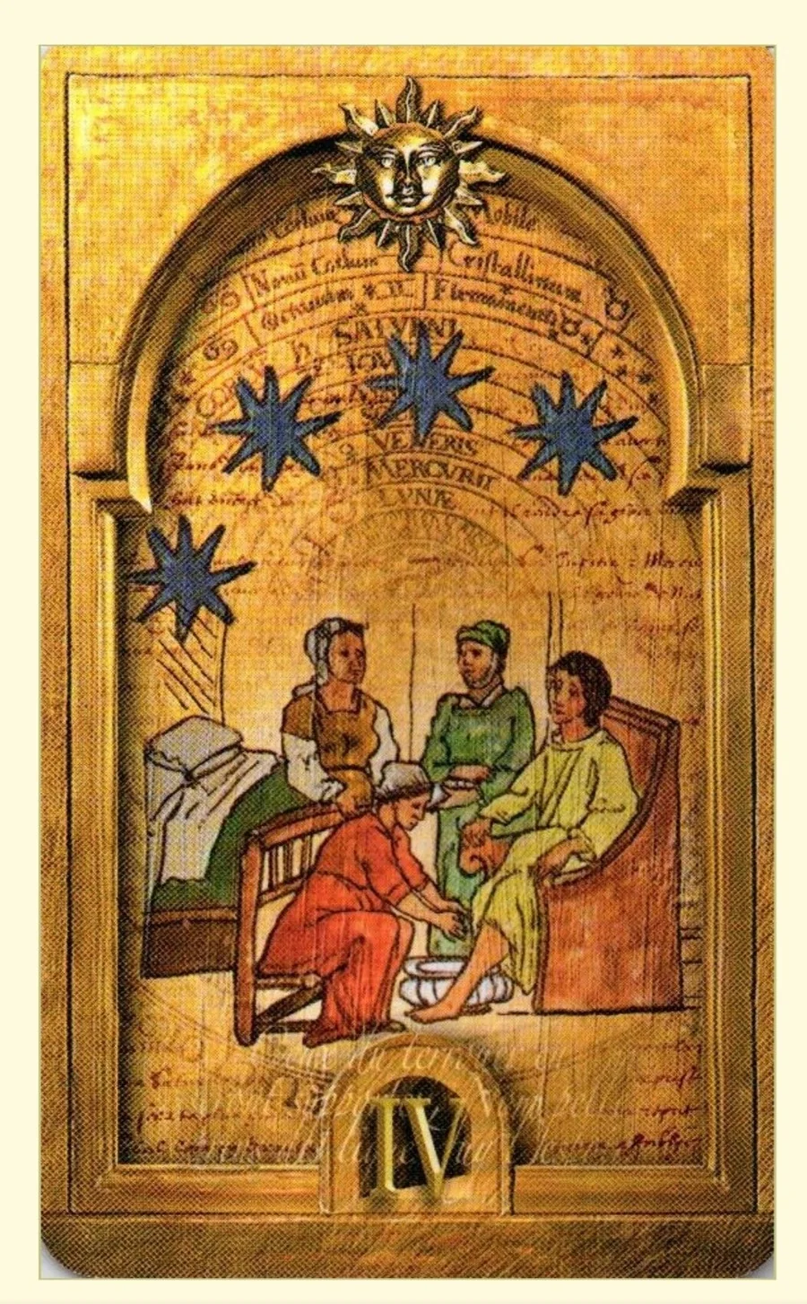 Four of Suns card from the Lost Tarot of Nostradamus deck
