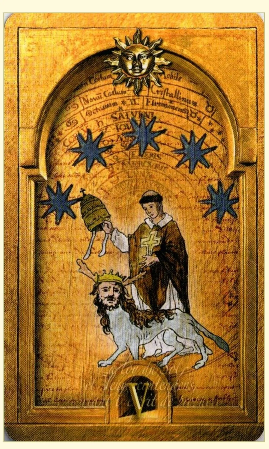 Five of Suns card from the Lost Tarot of Nostradamus deck